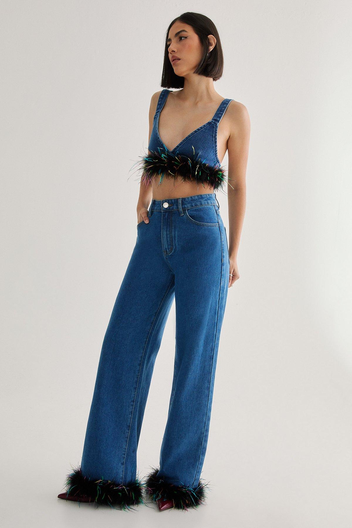 Limited Feather Trim Denim Jean